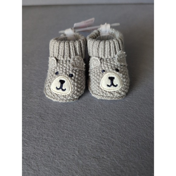 Carter's Baby Booties Newborn Knit Gray Bear Face Slippers New with Tags - Picture 2 of 8